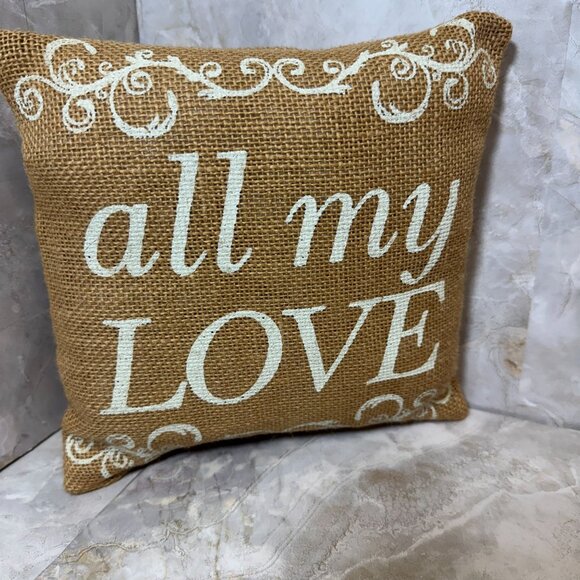 Burlap Pillow Set "All My Love & All My Life" (8x8") Country House Collection - Picture 3 of 6